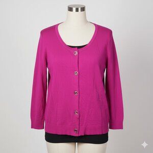 Lands' End Fuchsia Button-Up Cardigan